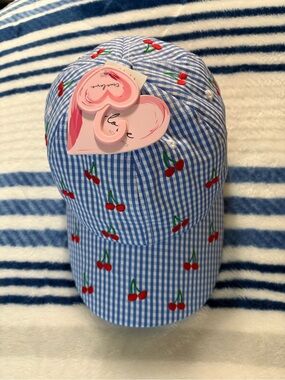 NWT True Love blue check cherries adjustable hat